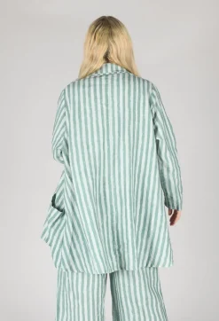 Long Sleeve Linen Stripe  Jacket in Teal