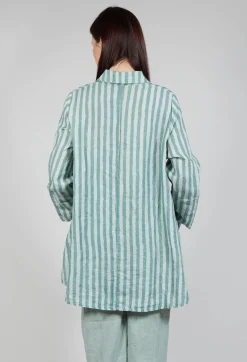 Long Sleeve Linen Stripe  Jacket in Teal
