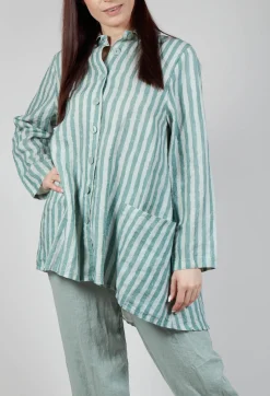 Long Sleeve Linen Stripe  Jacket in Teal