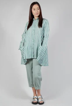 Long Sleeve Linen Stripe  Jacket in Teal