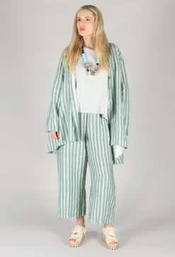 Long Sleeve Linen Stripe  Jacket in Teal