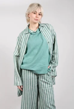 Long Sleeve Linen Stripe  Jacket in Teal