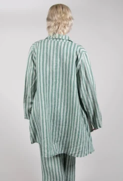 Long Sleeve Linen Stripe  Jacket in Teal