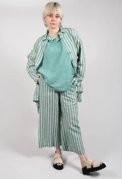 Long Sleeve Linen Stripe  Jacket in Teal