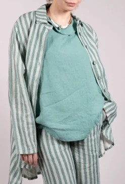 Long Sleeve Linen Stripe  Jacket in Teal