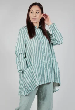 Long Sleeve Linen Stripe  Jacket in Teal
