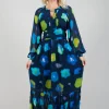 Long Sleeve Patterned Maxi Dress in Marine