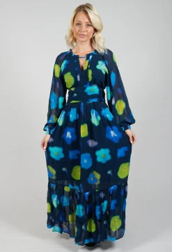 Long Sleeve Patterned Maxi Dress in Marine