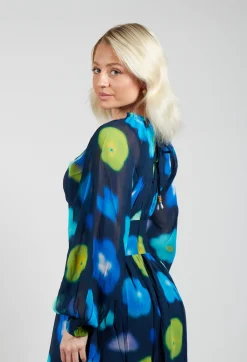 Long Sleeve Patterned Maxi Dress in Marine