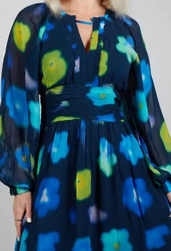 Long Sleeve Patterned Maxi Dress in Marine