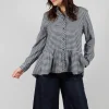 Long Sleeve Shirt with Flared Hem in Navy Check