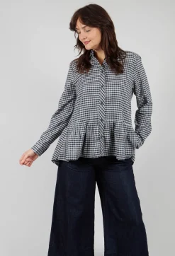 Long Sleeve Shirt with Flared Hem in Navy Check