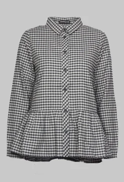 Long Sleeve Shirt with Flared Hem in Navy Check