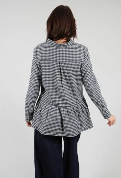 Long Sleeve Shirt with Flared Hem in Navy Check