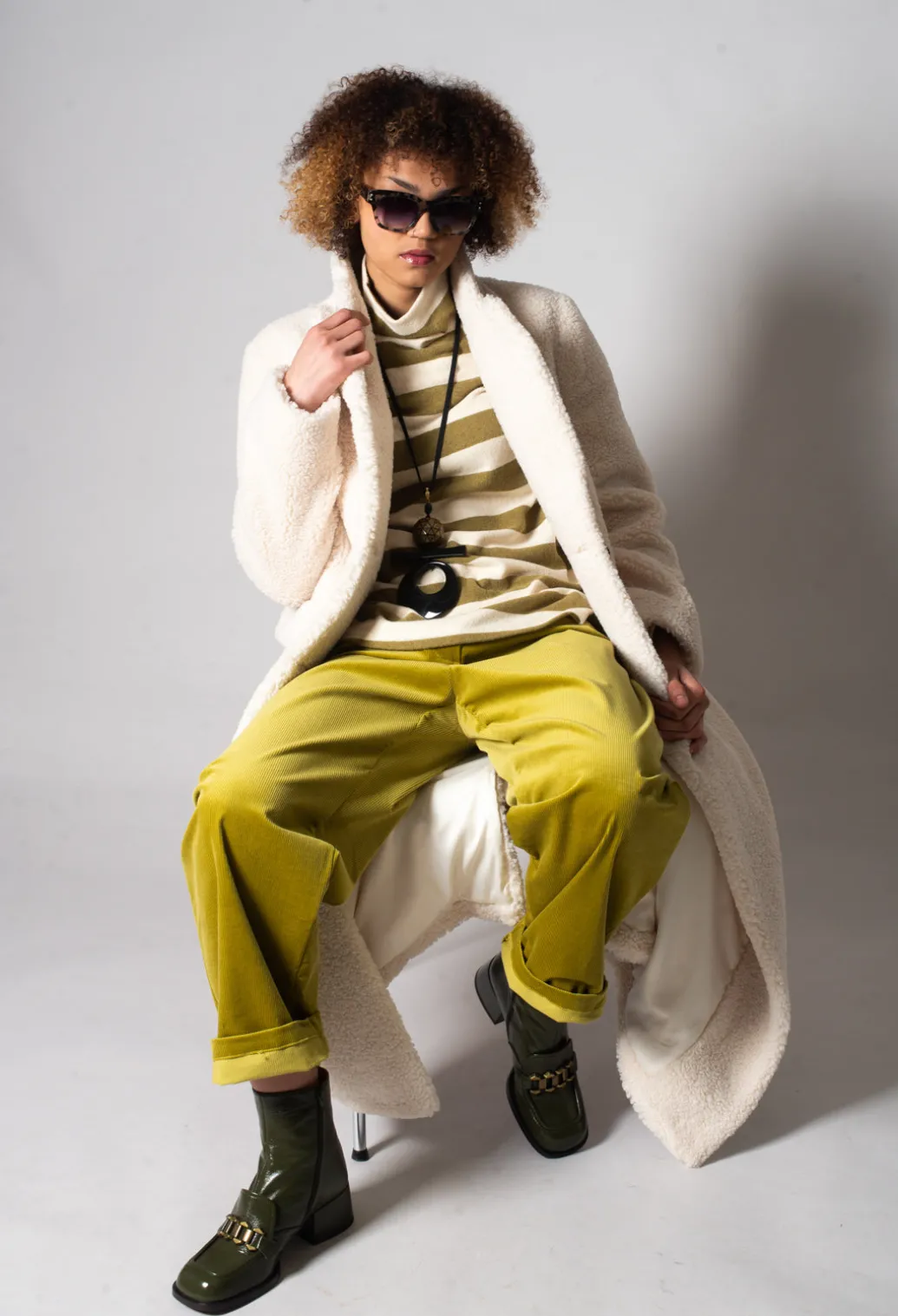 Long Sleeve Teddy Coat in Cream