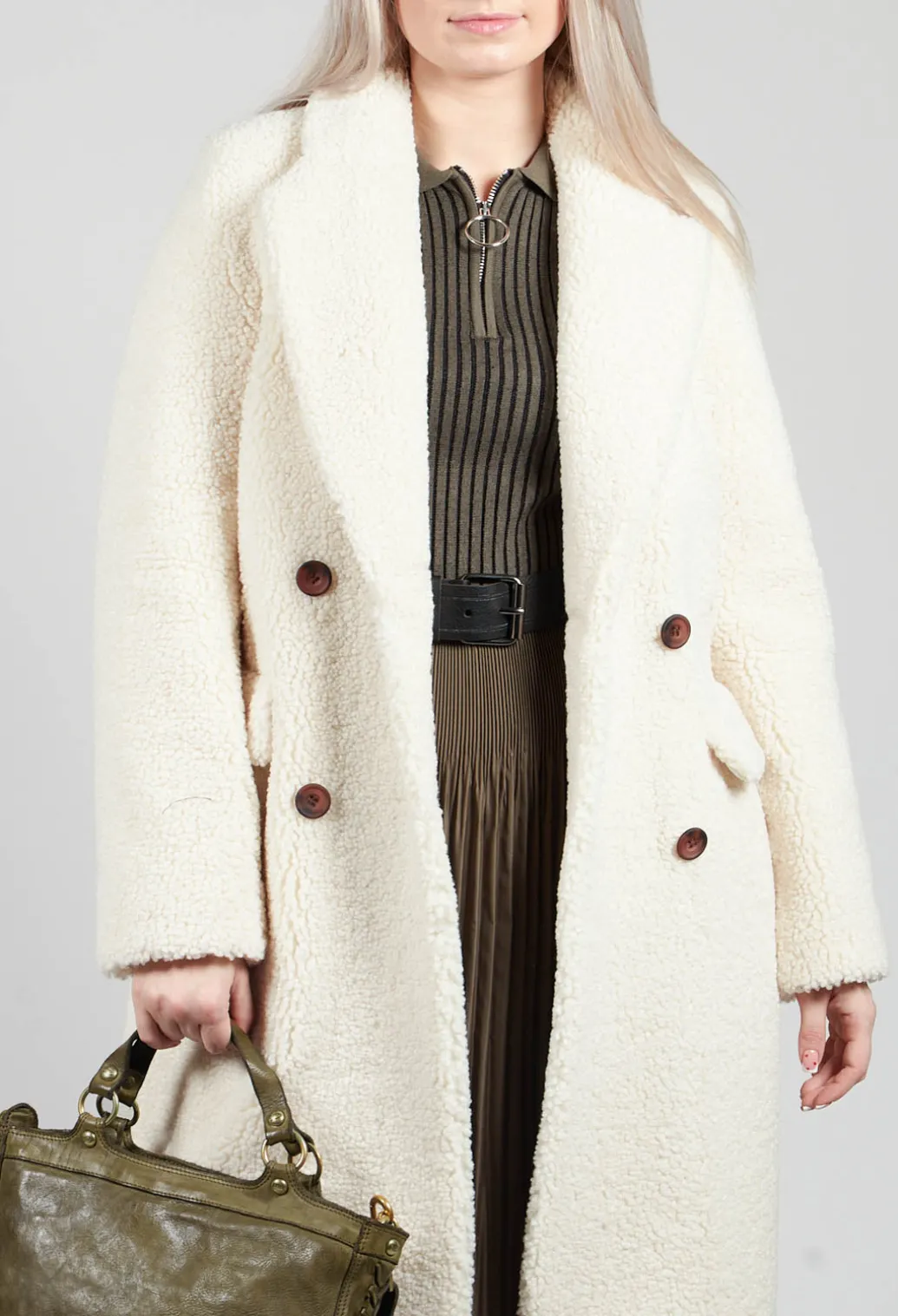 Long Sleeve Teddy Coat in Cream