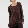 Long Sleeve Top with Gathered Hem in Bronze Check