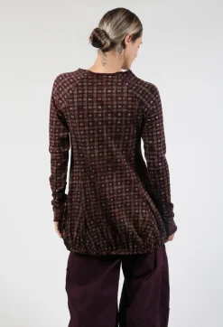 Long Sleeve Top with Gathered Hem in Bronze Check