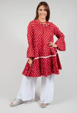Long Sleeve Tunic in Audrey Red and White Polkadot