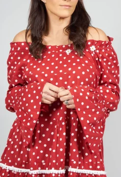 Long Sleeve Tunic in Audrey Red and White Polkadot
