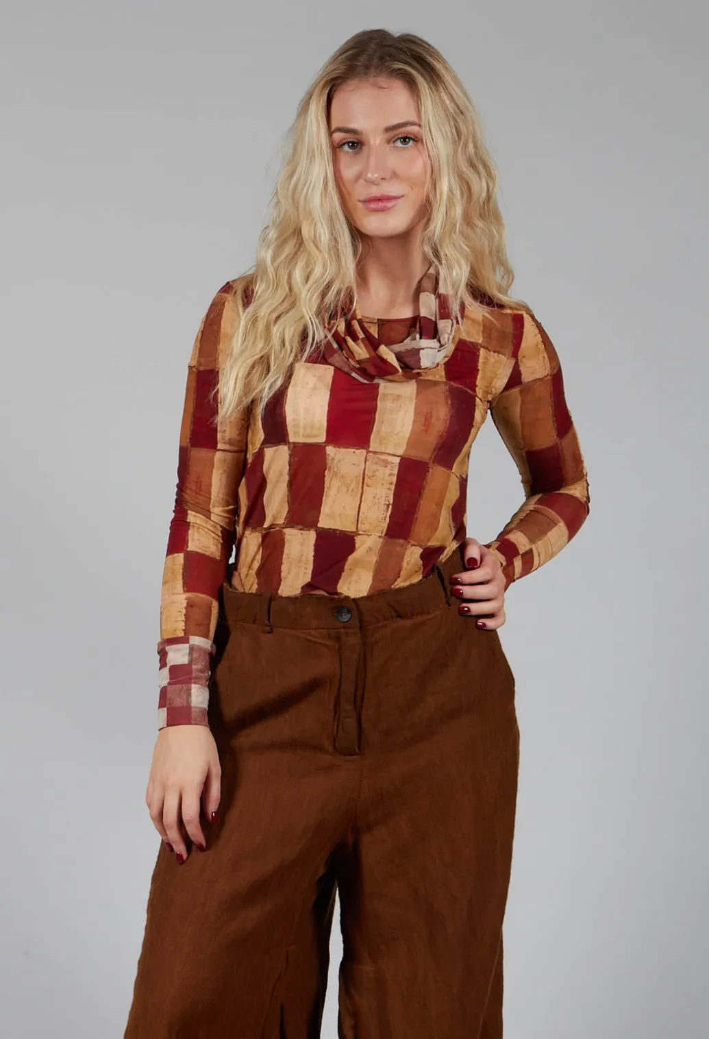 Long Sleeve Wide Neck T-Shirt in Byzantine Print