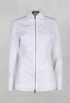 Long Sleeved Blouse with Zip Detail in White