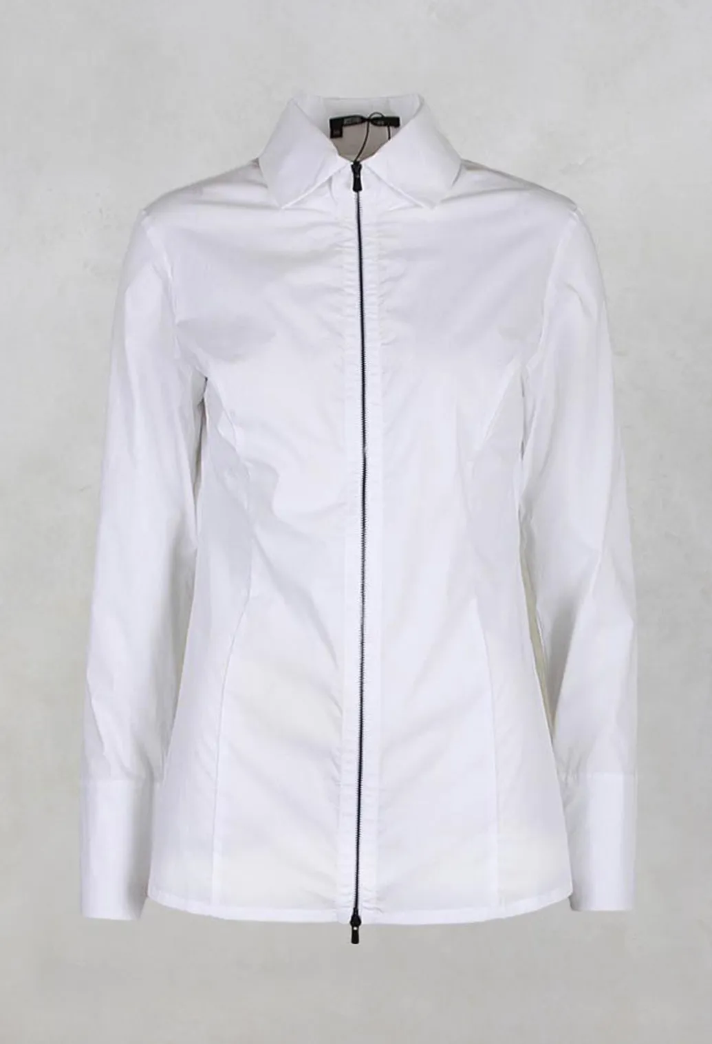 Long Sleeved Blouse with Zip Detail in White