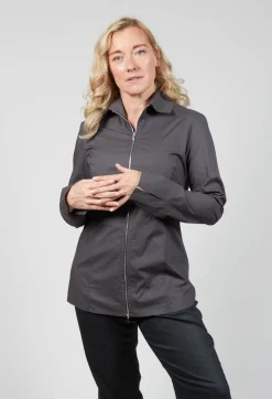 Long Sleeved Blouse with Zip Detail in Grey