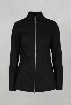 Long Sleeved Blouse with Zip Detail in Black