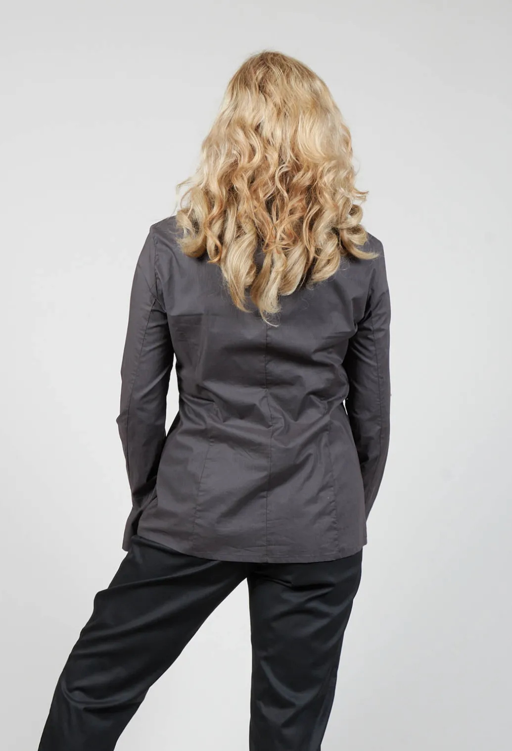 Long Sleeved Blouse with Zip Detail in Grey