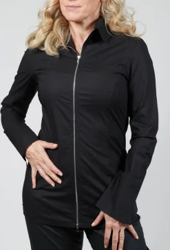 Long Sleeved Blouse with Zip Detail in Black
