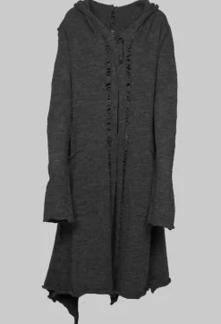 Long Sleeved Cardigan with Asymmetric Hem in Grey Melange