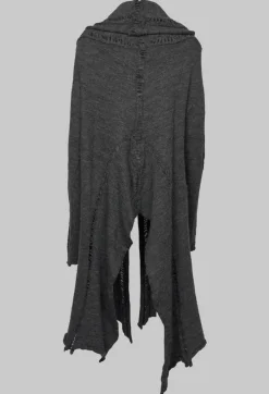 Long Sleeved Cardigan with Asymmetric Hem in Grey Melange