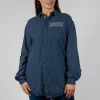 Long Sleeved Collared Top in Dusty Blue
