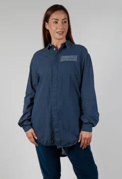 Long Sleeved Collared Top in Dusty Blue