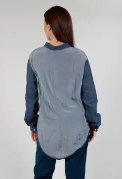 Long Sleeved Collared Top in Dusty Blue