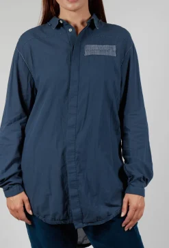 Long Sleeved Collared Top in Dusty Blue