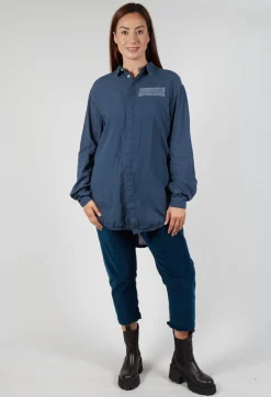 Long Sleeved Collared Top in Dusty Blue