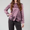 Long Sleeved Patterned Silk Blouse in Hibiscus