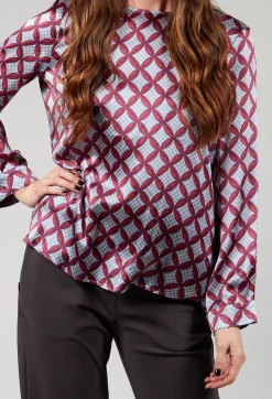 Long Sleeved Patterned Silk Blouse in Hibiscus