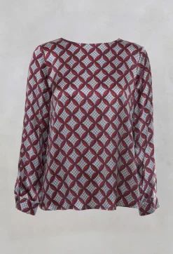 Long Sleeved Patterned Silk Blouse in Hibiscus
