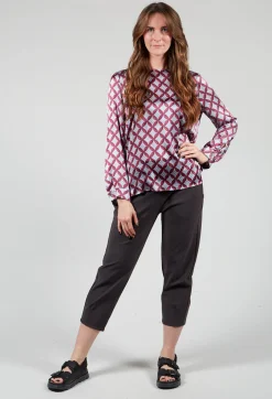 Long Sleeved Patterned Silk Blouse in Hibiscus