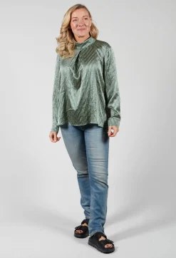 Long Sleeved Silk Blouse in Green