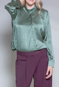 Long Sleeved Silk Blouse in Green