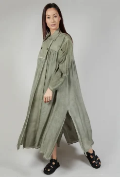 Long Sleeveless Coat in Contone and Viscosa Seta Olive