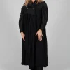 Long Sleeveless Coat in Contone and Viscosa Seta Nero