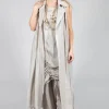 Long Sleeveless Coat in Contone and Viscosa Seta Desert