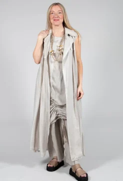 Long Sleeveless Coat in Contone and Viscosa Seta Desert