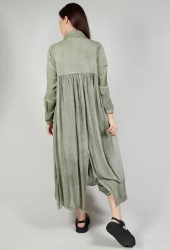 Long Sleeveless Coat in Contone and Viscosa Seta Olive