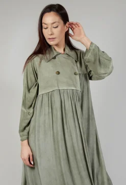 Long Sleeveless Coat in Contone and Viscosa Seta Olive